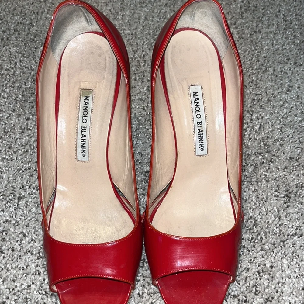 Red Manolo Blahnik Peeptoe Stilletto Heels - AUTHENTIC! - Picture 7 of 9